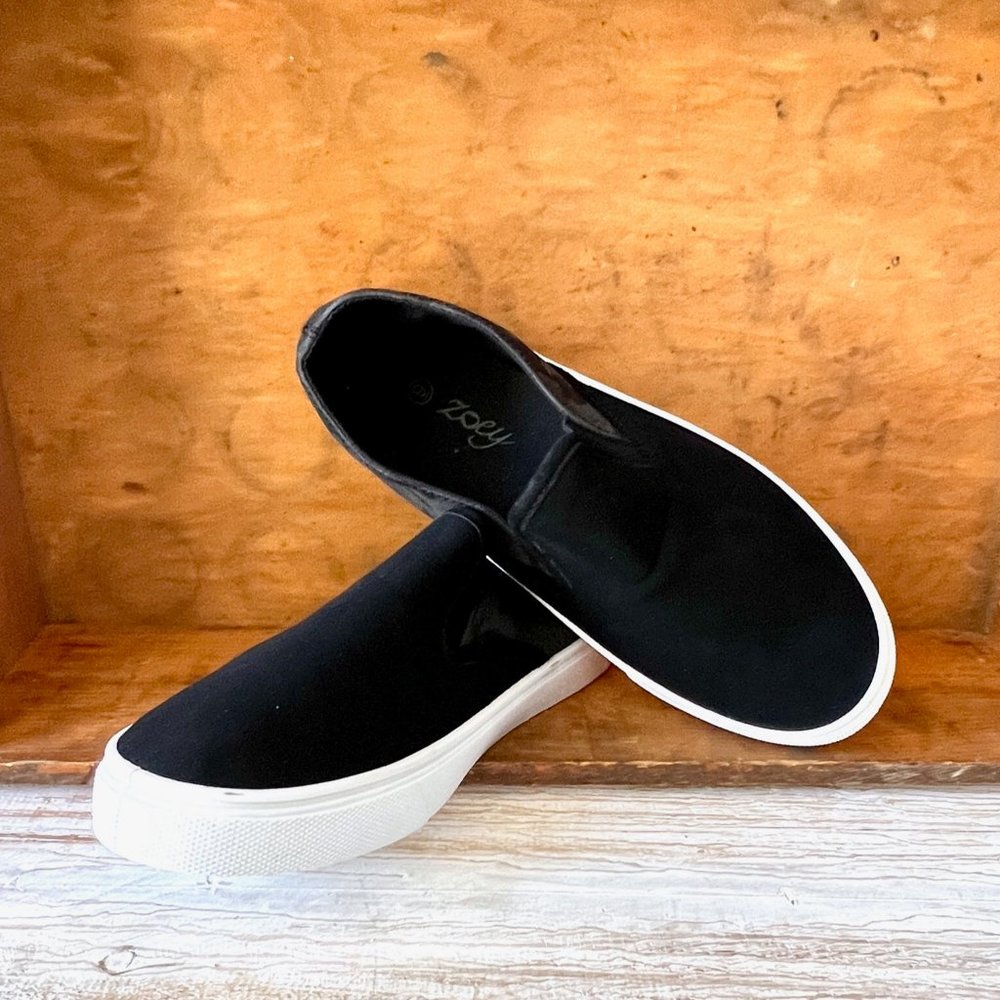 Slip-on Shoes by Zoey, Black with Camouflage Pattern, “Alex” Size 9, New!